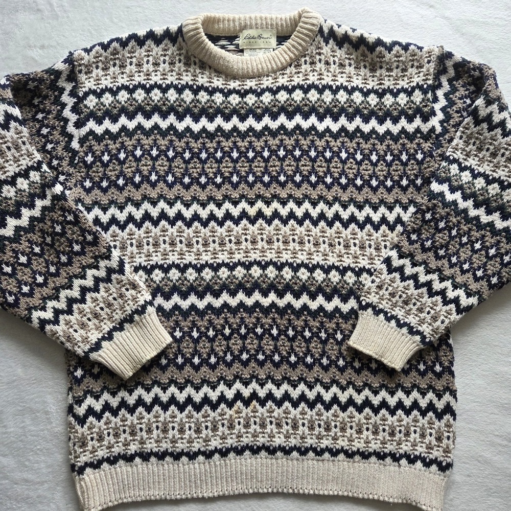 Vintage Eddie Bauer Chunky Knit Mens Chunky Knit Sweater XL Cotton Made In USA